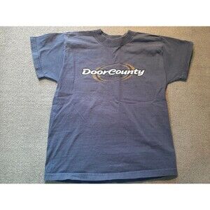 Vintage Door County Wisconsin Shirt Youth Size 10-12 Blue Short Sleeve